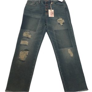 NWT Jessica Simpson Distressed High Rise Crop Jeans Fringed Size 25 Med Blue